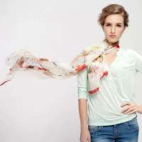 THANTRUE 真享 林中山花笑 春夏100%桑蚕丝女士围巾 长款真丝丝巾 礼盒装A010 红色