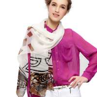 THANTRUE 真享 萧索 春夏秋天女士100%桑蚕丝 贴身舒适透气丝巾 长款披肩围巾 礼盒装 自用送人A014 咖啡色