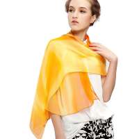THANTRUE 真享 淡然 春夏秋天100%桑蚕丝丝巾 段染花纹贴身舒适的透气围巾披肩 礼盒装A015 黄色