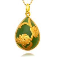 今上珠宝千足金碧玉吊坠 荷花K090