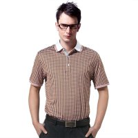 马克希蒙男装丝光棉翻领纯棉格子修身短袖T恤3m61105