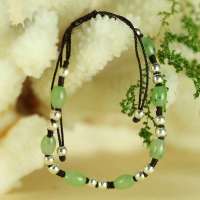 玖品缘 和田玉碧玉手链苹果绿 纯银转运珠手串 玉石手链女