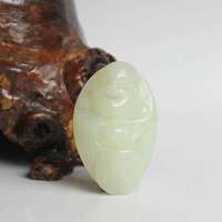 老山玉器 和田玉青白玉笑佛 保平安吊坠送证书包邮