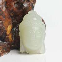 老山玉器 和田青白玉佛头 保平安吊坠带证书 包邮