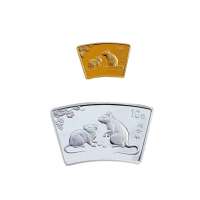 中国金币 2008年中国戊子(鼠)年1/2盎司扇形纪念金银币(1/2盎司金+1盎司银)
