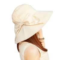 THANTRUE 真享  全棉蝴蝶结大盆帽 简约遮阳布帽 立体褶皱可调帽围D017 米色