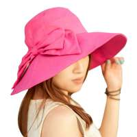 THANTRUE 真享  全棉蝴蝶结大盆帽 简约遮阳布帽 立体褶皱可调帽围D017 玫红色