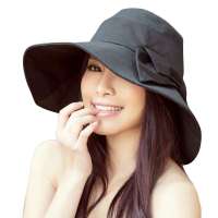 THANTRUE 真享  全棉蝴蝶结大盆帽 简约遮阳布帽 立体褶皱可调帽围D017 黑色