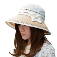 THANTRUE 真享  女士布草拼接遮阳帽 棉麻透气舒适 简约花朵C157 米白色