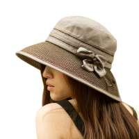 THANTRUE 真享  女士布草拼接遮阳帽  棉麻透气舒适 简约花朵C157 棕色