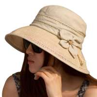 THANTRUE 真享 女士布草拼接遮阳帽  棉麻透气舒适 简约花朵C157 米色