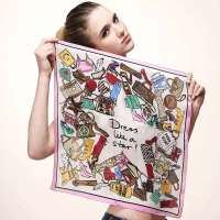 GLOVIN 知品风格 桑蚕丝五角星小方巾 粉色