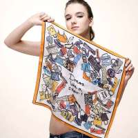 GLOVIN 知品风格 桑蚕丝五角星小方巾 橘色