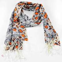 GLOVIN 知品风格 纯羊毛豹纹花朵披肩 橙色