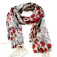 GLOVIN 知品风格 纯羊毛豹纹花朵披肩 玫红