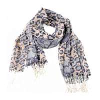 GLOVIN 知品风格 纯羊毛豹纹花朵披肩 蓝色