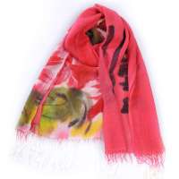 GLOVIN 知品风格  纯羊毛手绘花朵披肩 米红