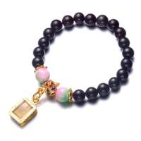BOFIEER宝菲尔天然黑曜石彩玉泰国崇迪佛牌庇护百搭手链(ES0123)