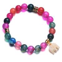 BOFIEER宝菲尔天然龙纹玛瑙泰国象神庇护百搭手链(约8mm) ES0125