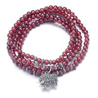 BOFIEER宝菲尔天然AAA级酒红石榴石925银泰银吉祥小象百搭多层手链4-5MM(附证书)ES0106