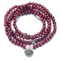 BOFIEER宝菲尔天然AAA级酒红石榴石925银泰银晶石花月夜百搭多层手链5MM(附证书)ES0162