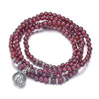 BOFIEER宝菲尔天然AAA级酒红石榴石925银泰银福在眼前时尚百搭多层手链5MM(附证书)ES0166