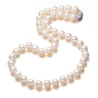 BOFIEER宝菲尔天然光亮珍珠9-10MM圆珠项链含925银相思豆扣(附证书)FX0004