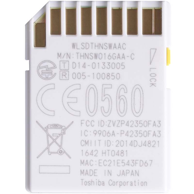 东芝(FlashAir) wifi SD卡 16G(Class10)SDHC储存卡(Wireles LAN)