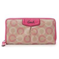 COACH寇驰女款帆布手拿包钱包 卡其枚红色 F48051 拉锁款