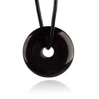 御灵珠宝 天然水晶 鸿运平安 黑曜石平安扣吊坠 03021300023