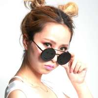 音米女款个性翻盖欧美笑脸太阳镜 1163 磨砂黑