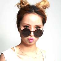 音米女款个性翻盖欧美笑脸太阳镜 1163  咖啡色