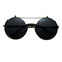 Inmix女款个性双梁圆形墨镜 1176 黑框黑片