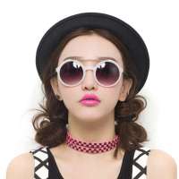 音米女款潮人明星款复古太阳眼镜 1181 白框灰片