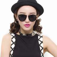 音米磨砂质感复古圆形太阳眼镜 1189 亮黑色