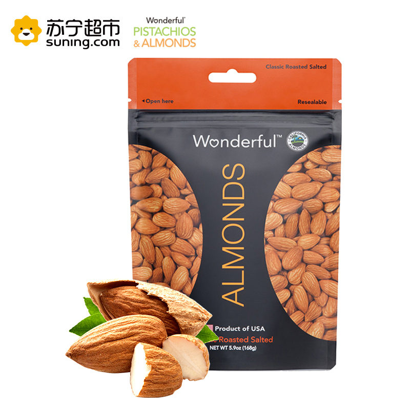 万多福(Wonderful) 美国加州巴旦木(扁桃仁) 经典盐焗味168g 坚果零食 美国进口
