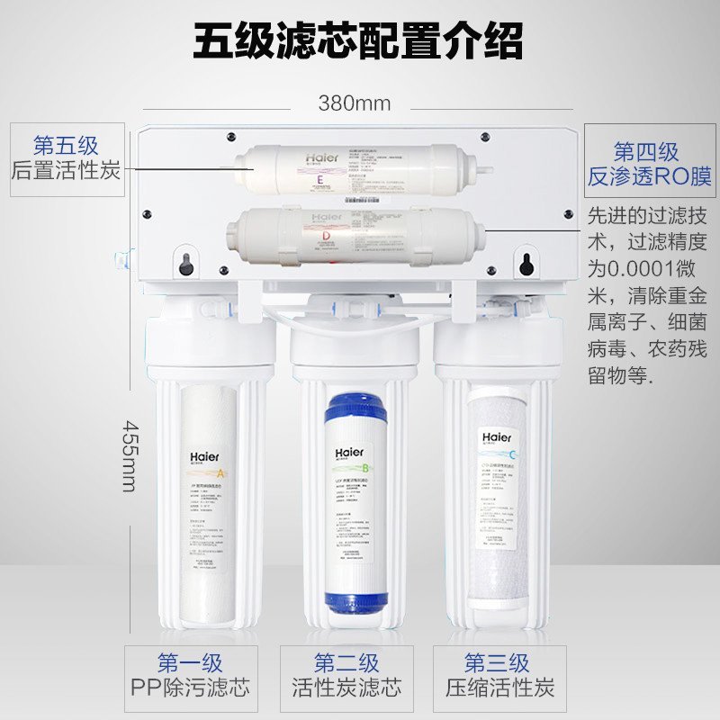 海尔(Haier)直饮反渗透净水器HRO5015-5(WS) 全新升级1:1微废水 双出水 全国免费上门安装