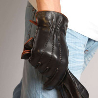 ELMA 艾玛 男士真皮燕尾口手套 EM009WQF 黑色 M