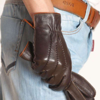 ELMA 艾玛 男士真皮燕尾口手套 EM009WQF 棕色 M