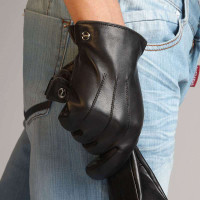 ELMA 艾玛 男士燕尾开口 触屏 真皮手套 EM011NC1 黑+浅灰 S