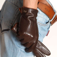 ELMA 艾玛 男士燕尾开口 触屏 真皮手套 EM011NC1 棕+薄茶 M