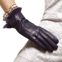 ELMA 艾玛 兔毛口 女士真皮手套/进口羊皮 EL003PR 紫色 L