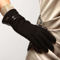 ELMA 艾玛 女士真皮手套 反绒面 EL004NC 黑色 M