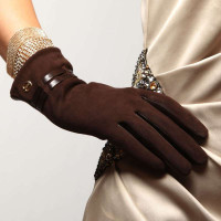 ELMA 艾玛 女士真皮手套 反绒面 EL004NC 棕色 M