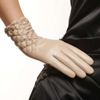 ELMA 艾玛 女士 褶皱收口 真皮手套 EL005NC 米色 L