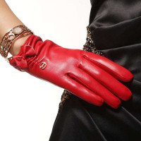 ELMA 艾玛 蝴蝶结 女士真皮手套 EL008NK 红色 M