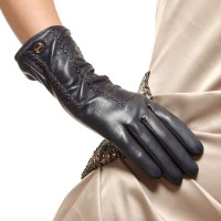 ELMA 艾玛 背花修手 女士真皮手套 EL009NR 上青色 S