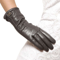 ELMA 艾玛 背花修手 女士真皮手套 EL009NR 深灰色 M
