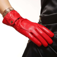 ELMA 艾玛 背花女士真皮手套 EL012NR 红色 L