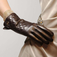 ELMA 艾玛 网格面 女士真皮手套 EL026NQF 棕色 M